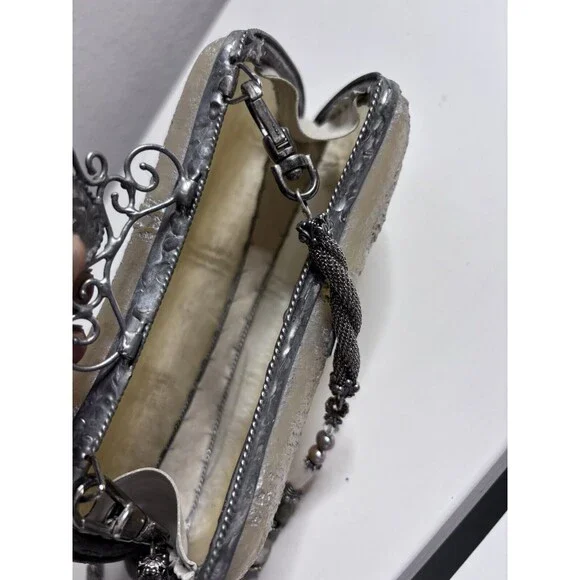 Vtg Maya Evangelista Brown Art Deco Resin Metal Beaded Strap Shoulder Handbag